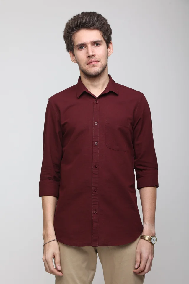 TUSCOT Men's Plain Casual Cotton Shirt with Spread Collar and Long Sleeves TT-CS1012 - MEDIUM, Maroon