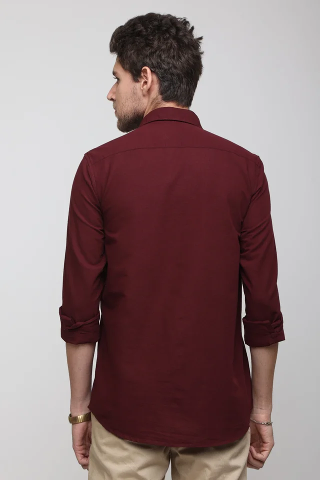 TUSCOT Men's Plain Casual Cotton Shirt with Spread Collar and Long Sleeves TT-CS1012 - MEDIUM, Maroon