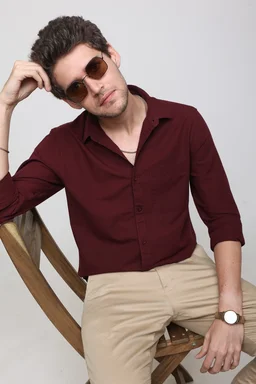 TUSCOT Men's Plain Casual Cotton Shirt with Spread Collar and Long Sleeves TT-CS1012 - MEDIUM, Maroon