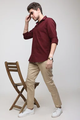TUSCOT Men's Plain Casual Cotton Shirt with Spread Collar and Long Sleeves TT-CS1012 - MEDIUM, Maroon