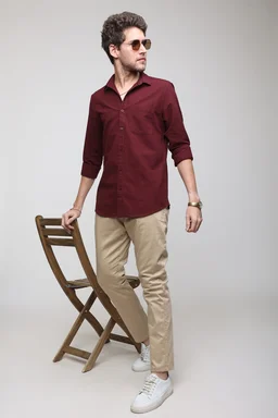 TUSCOT Men's Plain Casual Cotton Shirt with Spread Collar and Long Sleeves TT-CS1012 - MEDIUM, Maroon