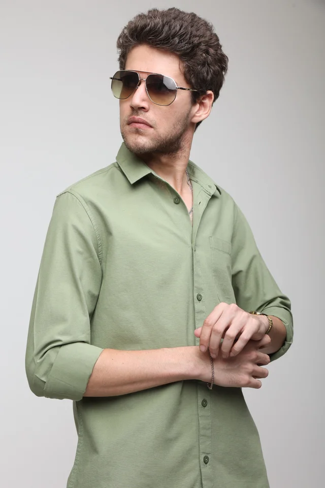 TUSCOT Men's Plain Casual Cotton Shirt with Spread Collar and Long Sleeves TT-CS1013 - MEDIUM, Spring Green