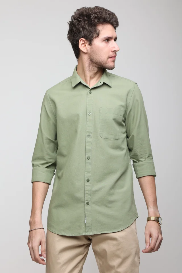 TUSCOT Men's Plain Casual Cotton Shirt with Spread Collar and Long Sleeves TT-CS1013 - MEDIUM, Spring Green