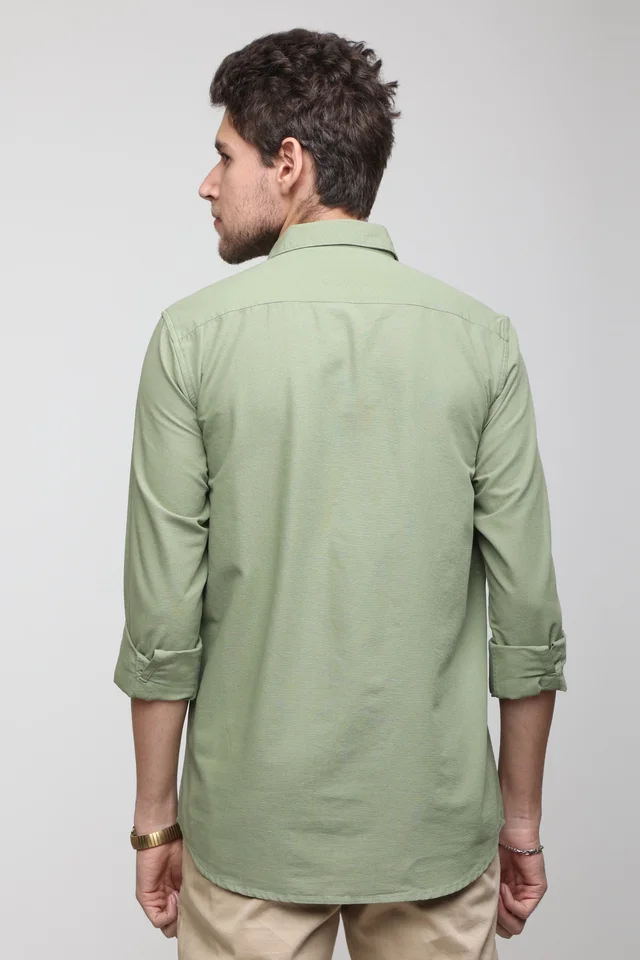 TUSCOT Men's Plain Casual Cotton Shirt with Spread Collar and Long Sleeves TT-CS1013 - MEDIUM, Spring Green