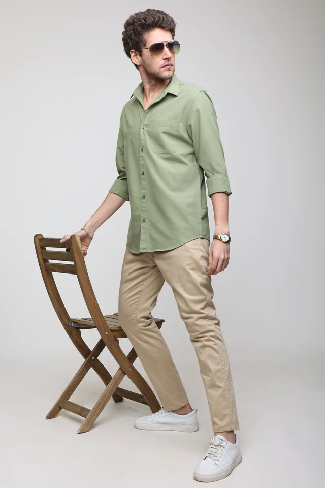 TUSCOT Men's Plain Casual Cotton Shirt with Spread Collar and Long Sleeves TT-CS1013 - MEDIUM, Spring Green