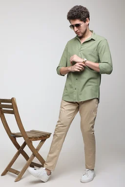 TUSCOT Men's Plain Casual Cotton Shirt with Spread Collar and Long Sleeves TT-CS1013 - MEDIUM, Spring Green