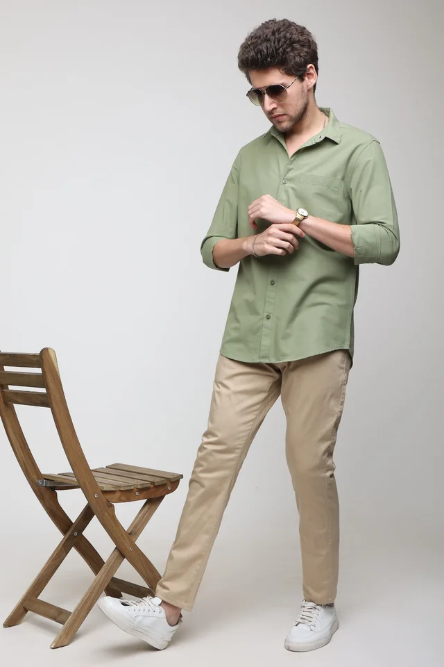 TUSCOT Men's Plain Casual Cotton Shirt with Spread Collar and Long Sleeves TT-CS1013 - MEDIUM, Spring Green