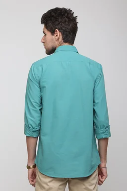 TUSCOT Men's Plain Casual Cotton Shirt with Spread Collar and Long Sleeves TT-CS1014 - LARGE, Turquoise