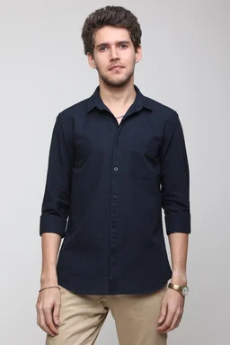 TUSCOT Men's Plain Casual Cotton Shirt with Spread Collar and Long Sleeves TT-CS1015 - LARGE, Navy Blue