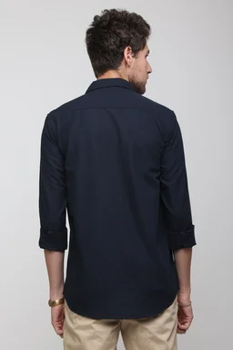 TUSCOT Men's Plain Casual Cotton Shirt with Spread Collar and Long Sleeves TT-CS1015 - LARGE, Navy Blue