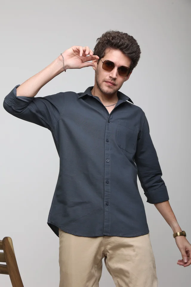 TUSCOT Men's Plain Casual Cotton Shirt with Spread Collar and Long Sleeves TT-CS1016 - MEDIUM, Grey