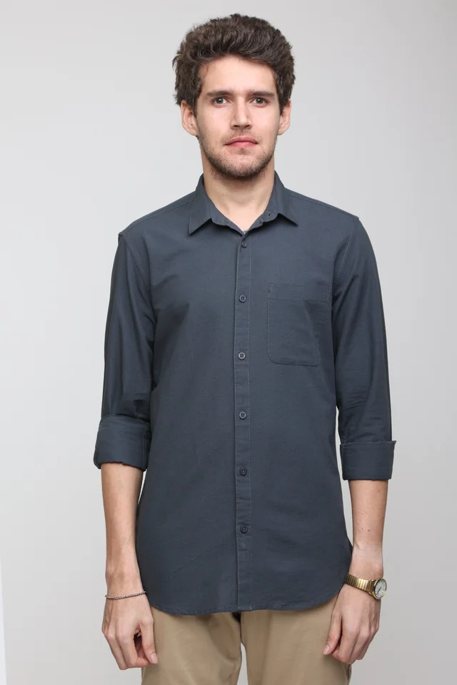 TUSCOT Men's Plain Casual Cotton Shirt with Spread Collar and Long Sleeves TT-CS1016 - MEDIUM, Grey