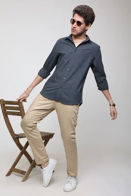 TUSCOT Men's Plain Casual Cotton Shirt with Spread Collar and Long Sleeves TT-CS1016 - MEDIUM, Grey