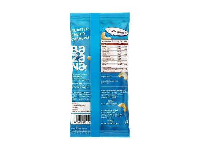 BAZANA Bazana Roasted Salted Cashews|(15 Packs,21g each) -