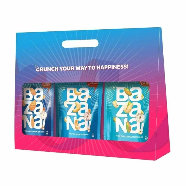 Bazana Ultimate Celebration Pack: Indulge in Delightful Almonds, Cashews, and Pistachios - 585gms (Pack of 3) - 15x15x14