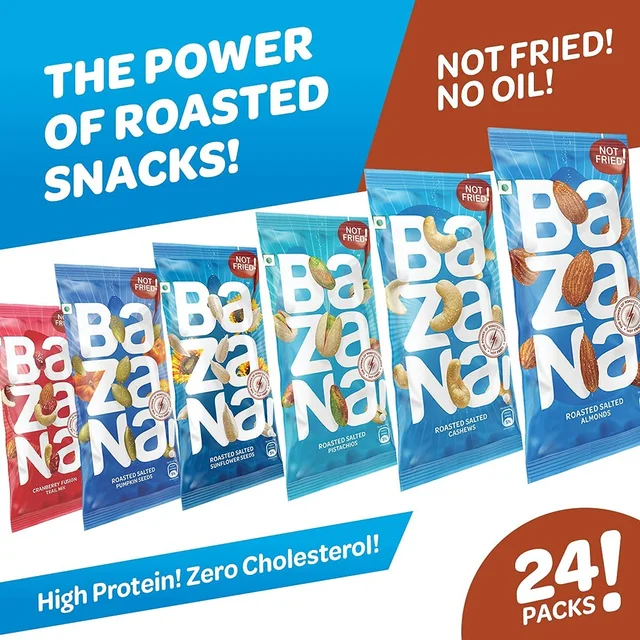 BAZANA Bazana Combo Pack - Roasted Salted Almonds, Cashews, Pistachios, Cranberry Fusion Trail Mix, Sunflower & Pumpkin Seeds| 4 Units Each, Pack of 24