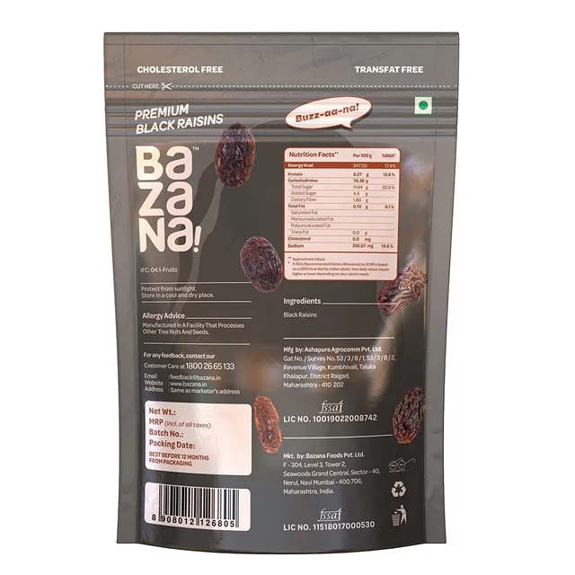 BAZANA Bazana Premium Black Raisins|Dried Grapes|210g each, Combo Pack
