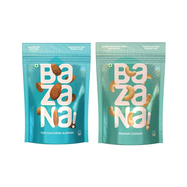 BAZANA Bazana 100% California Raw Almonds & Premium Cashews Combo Pack|200g Pack of 2