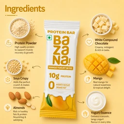 Bazana Foods Pvt Ltd Bazana Mango Yogurt Bliss Protein Bars - Pack of 12 (480g)