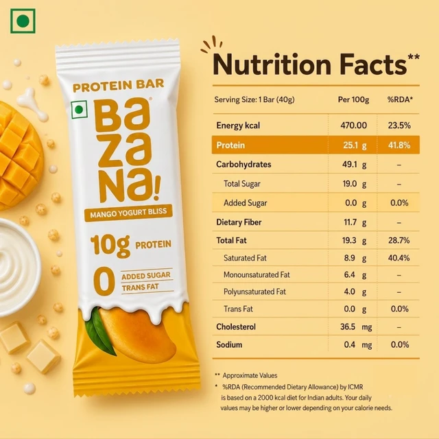 Bazana Foods Pvt Ltd Bazana Mango Yogurt Bliss Protein Bar - 40g