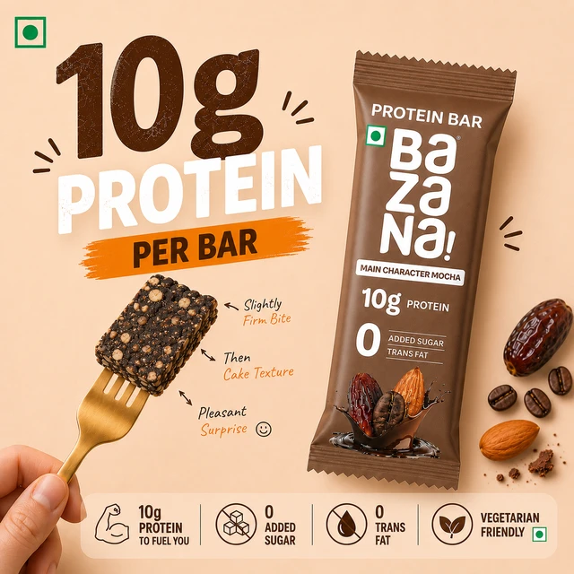 Bazana Foods Pvt Ltd Bazana Main Character Mocha Protein Bars - Pack of 12 (480g)