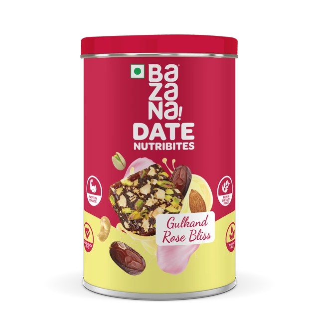 Bazana Foods Pvt Ltd Bazana Date Nutribites | Pack of 10 Tin - Rose Gulkand | 200g
