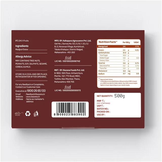 Bazana Foods Pvt Ltd Bazana Premium Jumbo Medjool Dates - 500g