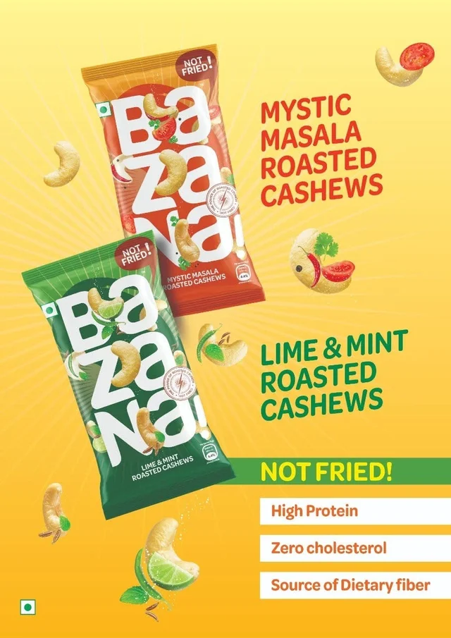 BAZANA Zesty Delight For Your Tastebuds - Roasted Lime & Mint Cashews – Irresistibly Tangy And Refreshing Snack, Pack Of 15 (11.34g Each) - Red