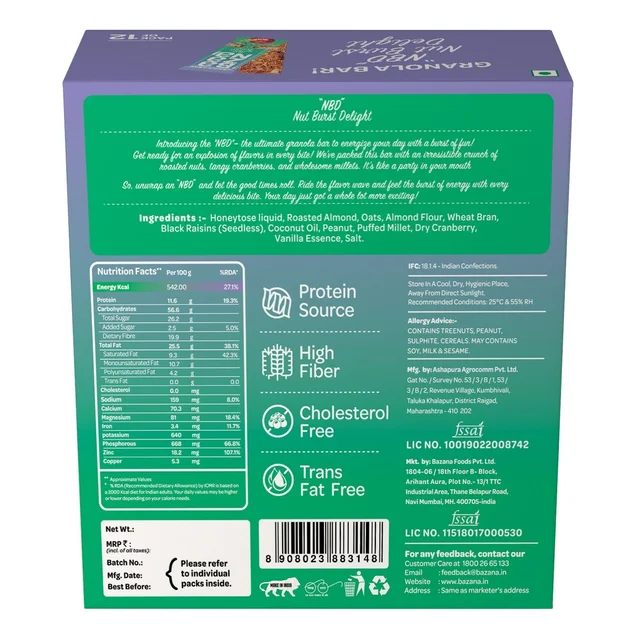 BAZANA Bazana Nut Burst Delight (NBD) Granola Bar (Pack of 12) 35g each