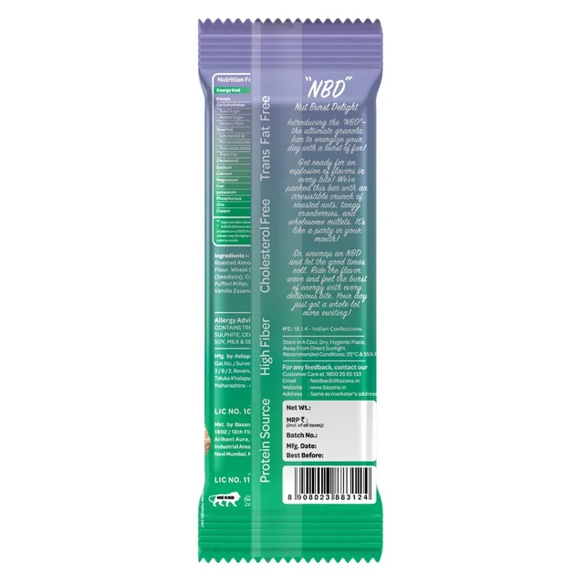 BAZANA Bazana Nut Burst Delight (NBD) Granola Bar (Pack of 12) 35g each