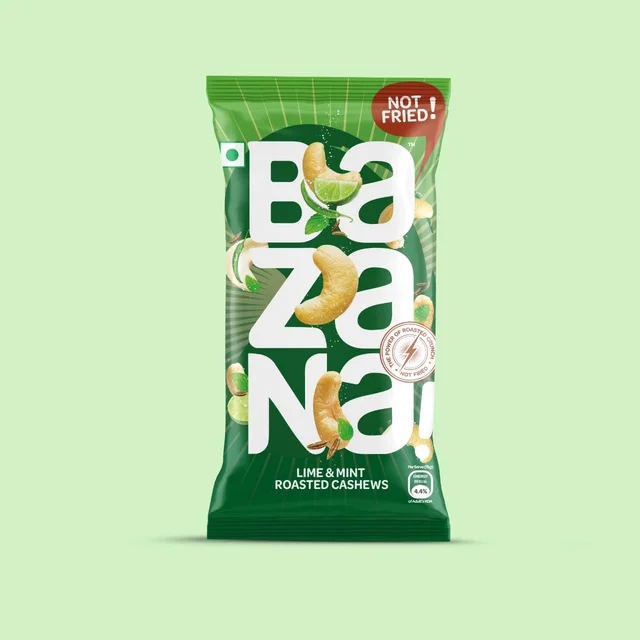 BAZANA Zesty Delight For Your Tastebuds - Roasted Lime & Mint Cashews – Irresistibly Tangy And Refreshing Snack, Pack Of 15 (11.34g Each) - Red