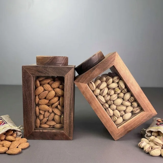 Teakwood dry fruits container / Spice Container / Dispenser- Set Of 2