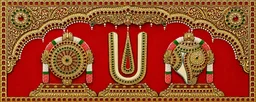 Teak wood frame-Tanjore style painting Balaji theme Shanku Chakra Namam - 12 x 5 Inches