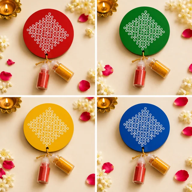 50 pcs Kolam - Haldi Kumkum, Varalakshmi Vratam, Pooja & Tambulam Return Gifts, Indian Wedding Favors, Manjal Kumkumam, Housewarming Gift - Green, 50 pcs