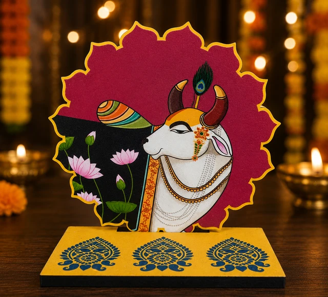 10pcs Pichwai cow /Peacock / Elephant Diya Holder Varalakshmi Vratam, Pooja & Tambulam Return Gifts, Indian Wedding Favors, Manjal Kumkumam, Housewarming Gift - Pichwai Cow, 10 pcs