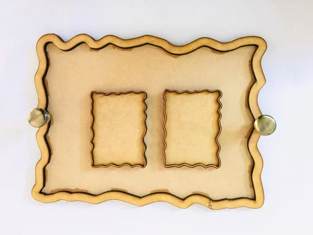 Tray With Uneven Border And Know Handle - 12 Inch / 10 Inch, 8mm (4mm+4mm), Brown, MDF, Brass
