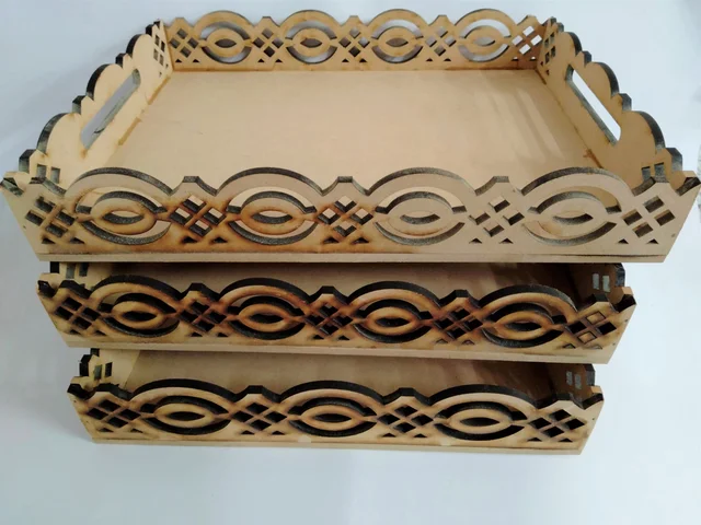 Laser cutwork serving tray - Geometric design