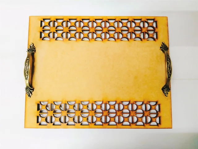 Laser Cutwork Serving Tray With Brass Handle -2