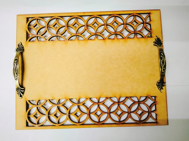 Laser Cutwork Serving Tray With Brass Handle -3