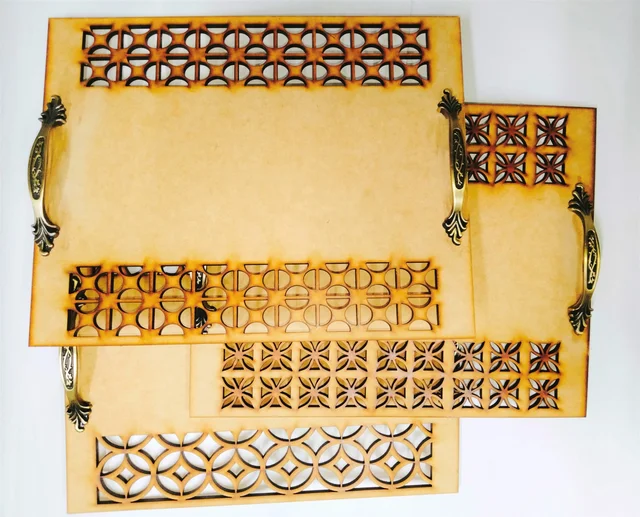 Laser Cutwork Serving Tray with brass handle -1