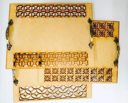 Laser Cutwork Serving Tray With Brass Handle -3