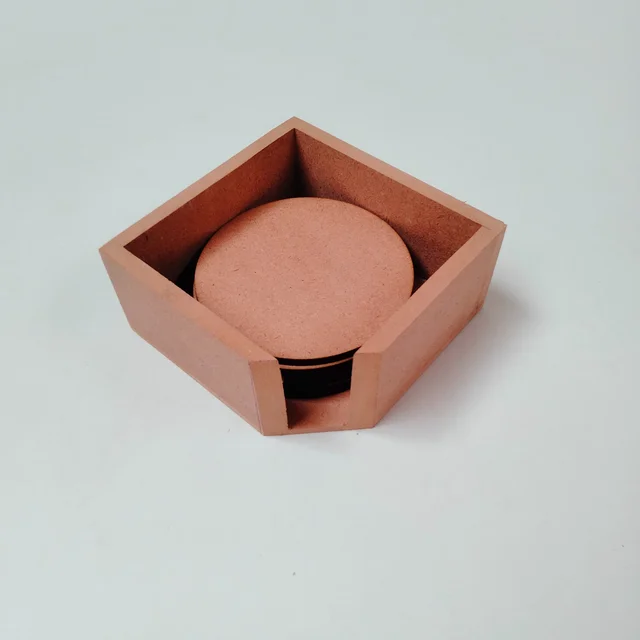 Round Coaster Set With Box Stand - 4