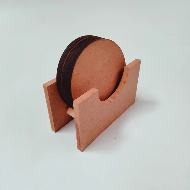 Round Coaster Set With Box Stand - 6