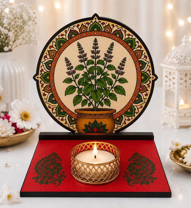 10pcs Lotus Mandala Tulsi Tea Light Holder Candle Holder Varalakshmi Vratam, Pooja & Tambulam Return Gifts, Indian Wedding Favors, Manjal Kumkumam, Housewarming Gift - Sacred Tulsi