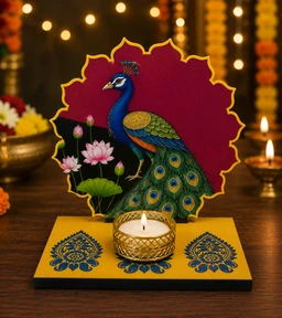 10pcs Pichwai cow /Peacock / Elephant Diya Holder Varalakshmi Vratam, Pooja & Tambulam Return Gifts, Indian Wedding Favors, Manjal Kumkumam, Housewarming Gift - Peacock