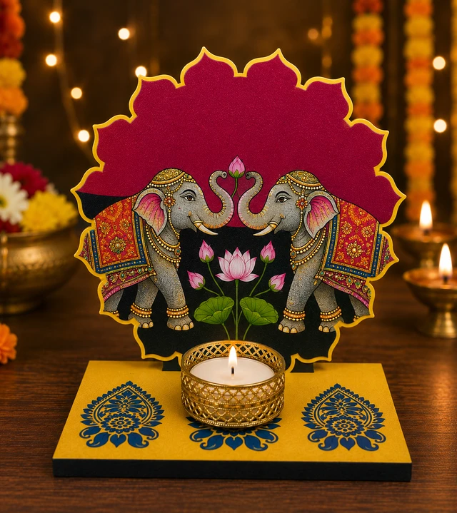 10pcs Pichwai cow /Peacock / Elephant Diya Holder Varalakshmi Vratam, Pooja & Tambulam Return Gifts, Indian Wedding Favors, Manjal Kumkumam, Housewarming Gift - Elephant
