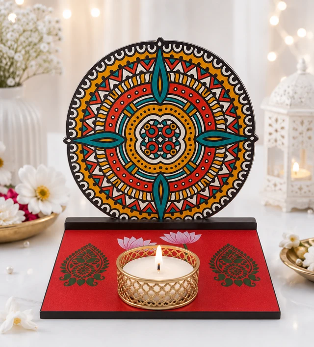 10pcs Lotus Mandala Tulsi Tea Light Holder Candle Holder Varalakshmi Vratam, Pooja & Tambulam Return Gifts, Indian Wedding Favors, Manjal Kumkumam, Housewarming Gift - Mandala Radiance, 10 pcs