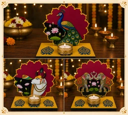 10pcs Pichwai cow /Peacock / Elephant Diya Holder Varalakshmi Vratam, Pooja & Tambulam Return Gifts, Indian Wedding Favors, Manjal Kumkumam, Housewarming Gift - Elephant