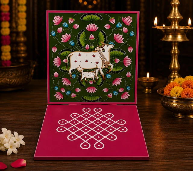 10pcs Pichwai cow Diya Holder Varalakshmi Vratam, Pooja & Tambulam Return Gifts, Indian Wedding Favors, Manjal Kumkumam, Housewarming Gift - 10 pcs