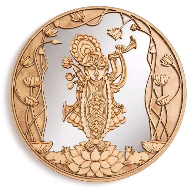 Shreenath ji With Lotus Multi Layer Mirror - 12 inches